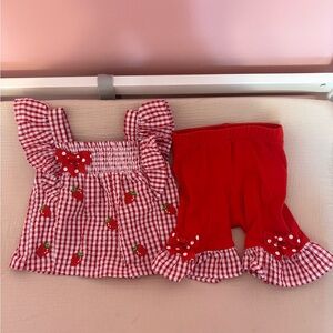 Red Gingham Ruffle Top and Shorts Set